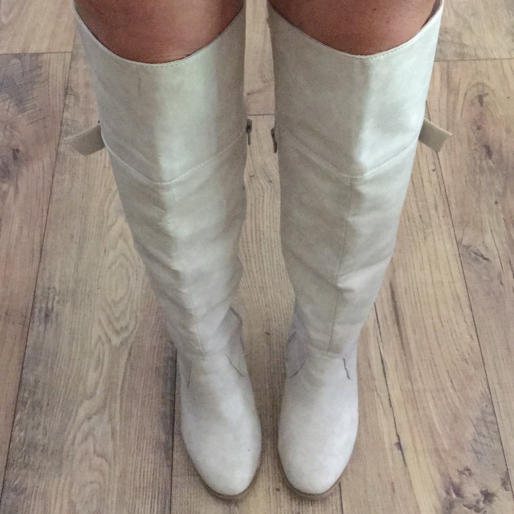 Cream • Over The Knee High Heeled Boots •